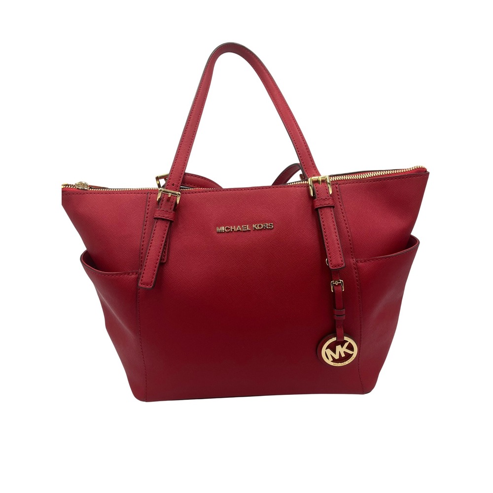 Michael Kors Jet Set East West Top Zip Tote Red Saffiano Leather Shoulder Bag